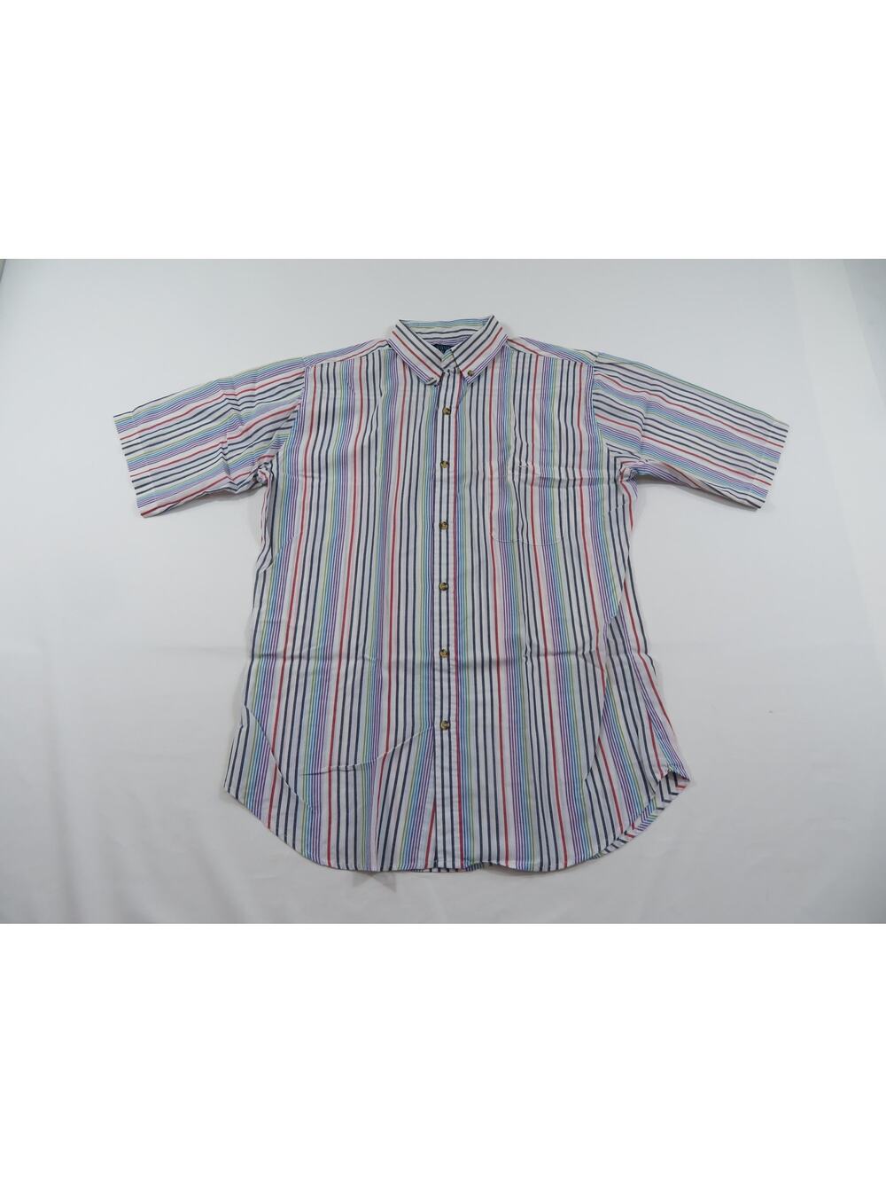 Bristol Blues Shirt Button Up White Blue Red Purple Green Striped Men Sz L 1990s
